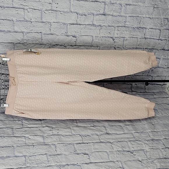 MICHAEL KORS Pink and White Signature Logo Sweatpants Large - Picture 1 of 7